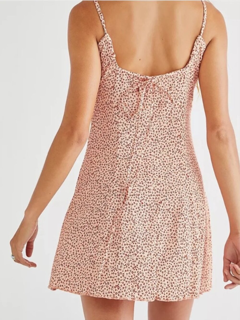 Free People | NWT Jamie Mini Dress Peach Leopard Print Ruched Tie Back Size S - Picture 12 of 12